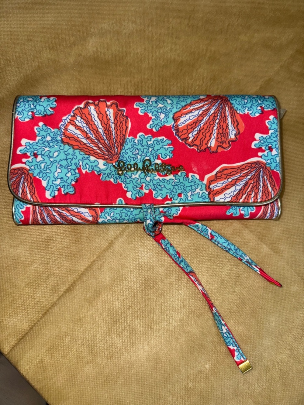 Lilly Pulitzer Coralina Print Bright Coral Seashell Coametic/Jewelry Travel Case